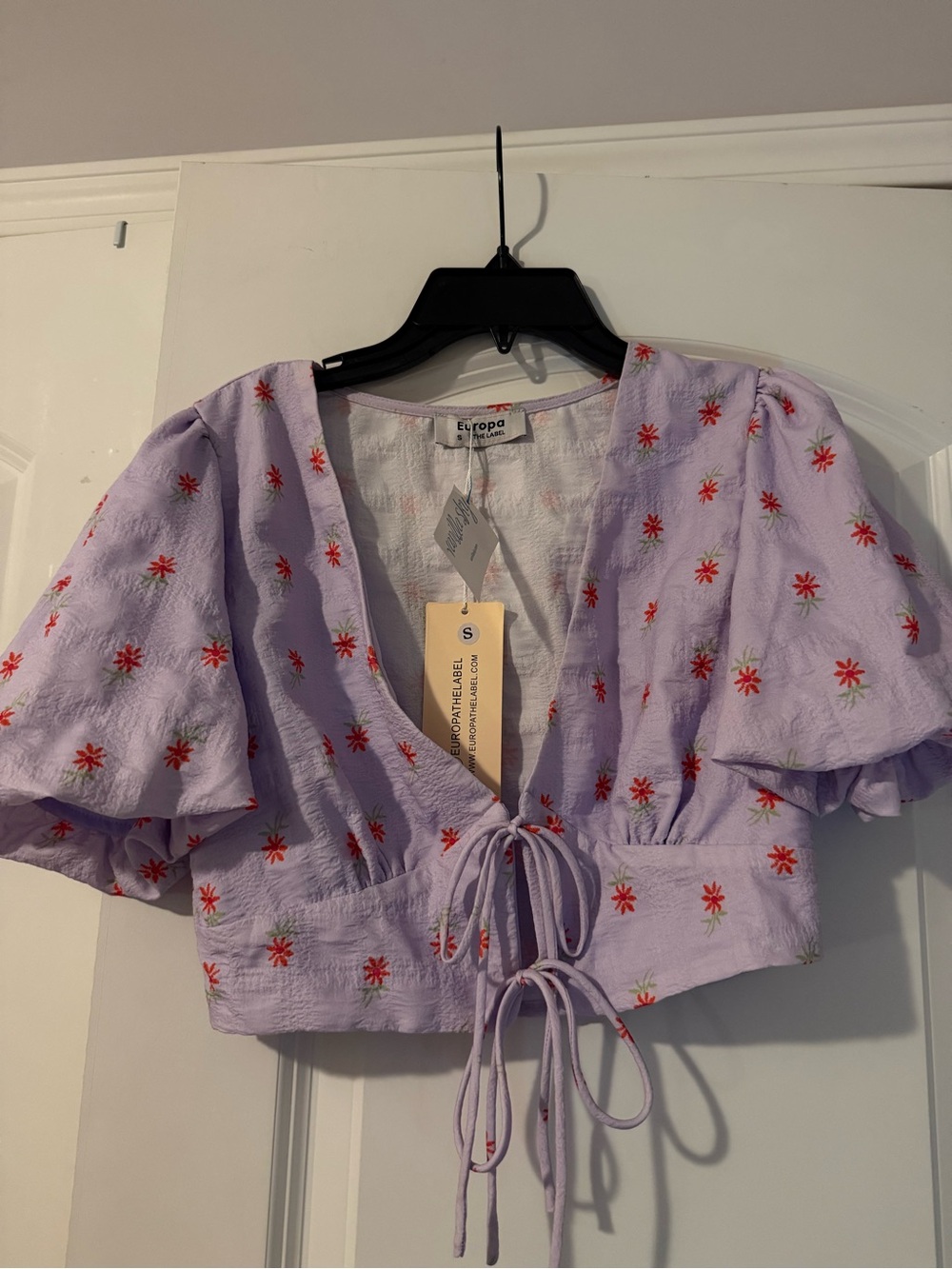 Lilac Floral Tie-Front Crop Top